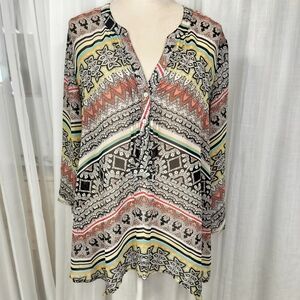 2/$30 Geometric Print Sheer Swim Bathing‎ Suit Coverup Popover Tunic Size XL